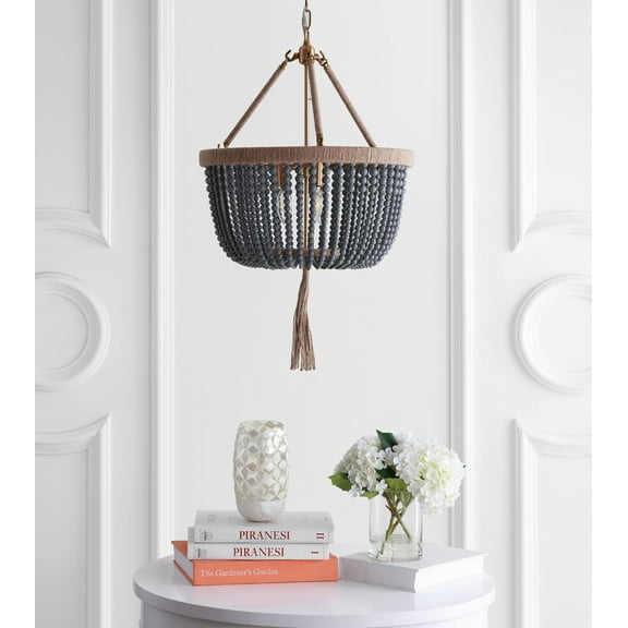 Safavieh Adra 3-Light Nautical Beaded Pendant, Brass Gold/Dark Grey