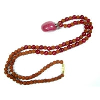 Mogul Stone of Dreams- Pink Jade Rudraksha Yoga Prayer Beads Japa Mala