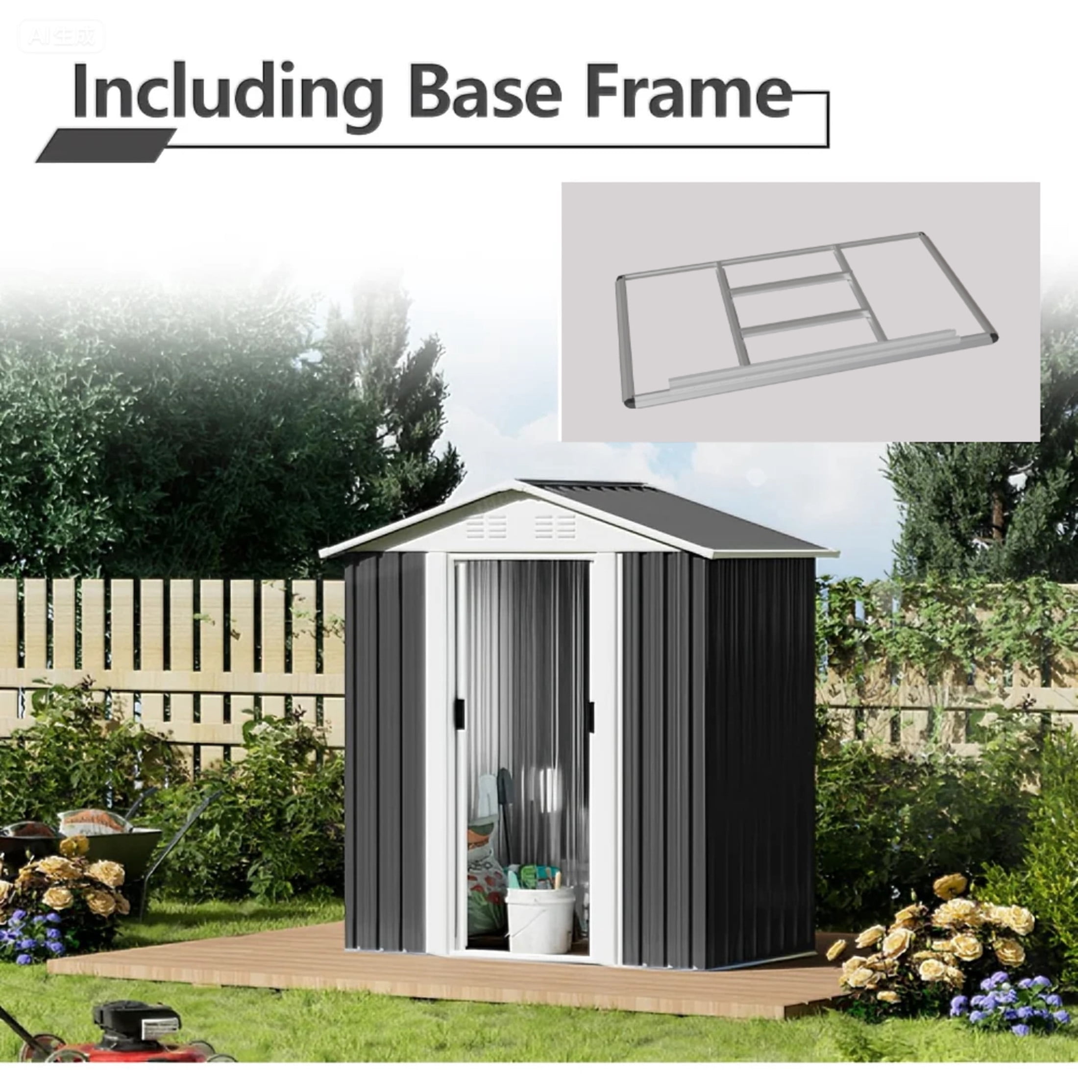 Noble House 5x3 FT Metal Garden Storage Shed, Apex Roof Outdoor Tool & Bike Shelter with Sliding Doors, Charcoal