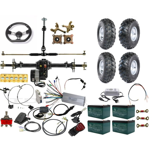 Rear Differential Axle Kit 48V 1000W Electric Motor Controller Battery Hydraulic Brake 19x7-8 Wheels Tires DIY Parts For Go Kart Golf Cart ATV Quad Buggy Trike Tricycle 4 Wheeler… (30" Axle)