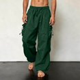 thumbnail image 2 of Men's Baggy Cargo Pants Loose Fit Drawstring Parachute Pants Mens Summer Pants Dark Green S, 2 of 6
