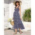 thumbnail image 3 of Smocked Maternity Boho Dress Casual Spaghetti Strap Ruffle Sleeveless Swing Summer Maxi Dress, 3 of 5