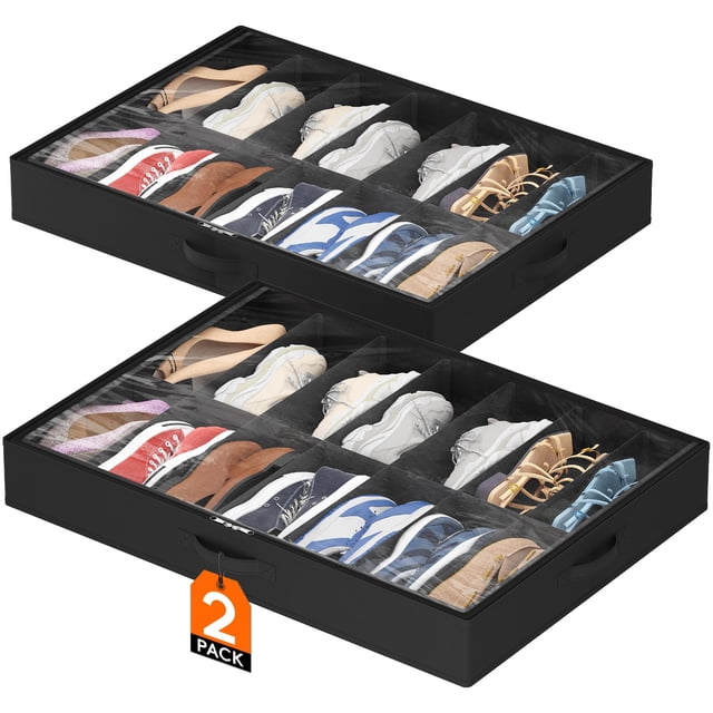 Organizador de almacenamiento para zapatos debajo de la cama paquete de 2 14 pares caja de tela de 4.3 pulgadas de alto bolsa plegable para zapatos de