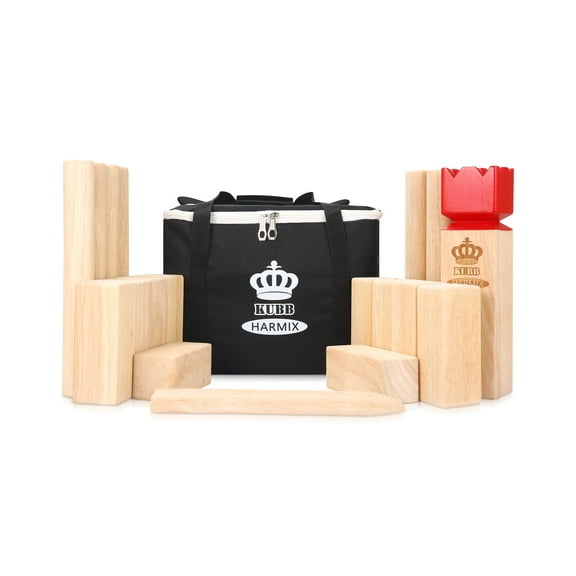 HARMIX Kubb Yard Game Kit | Viking Chess Outdoor Throw Clash Game with Carry Bag– Rubber Wooden Backyard Lawn Play for Teens, Adults & Family