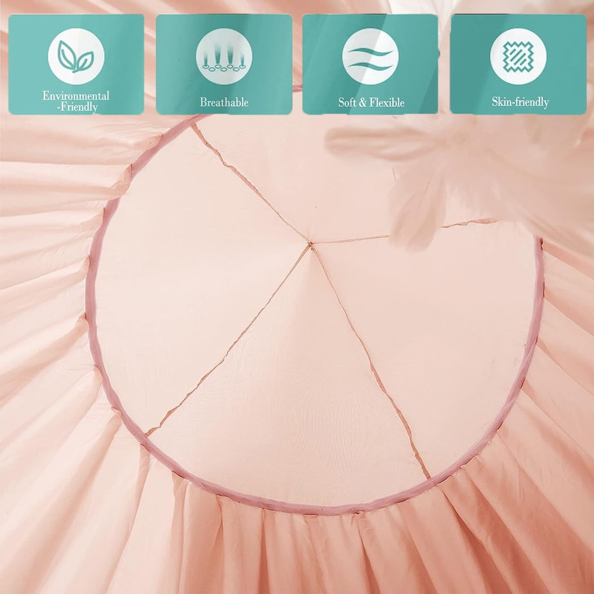 Bed Canopy for Girls, Soft Pink Princess Canopy for Girls Bed, Dreamy Decor Frills Bed Canopies for Kids Room, Hanging Canopy Bedding Drapes Toddler Reading Nook Play Tent