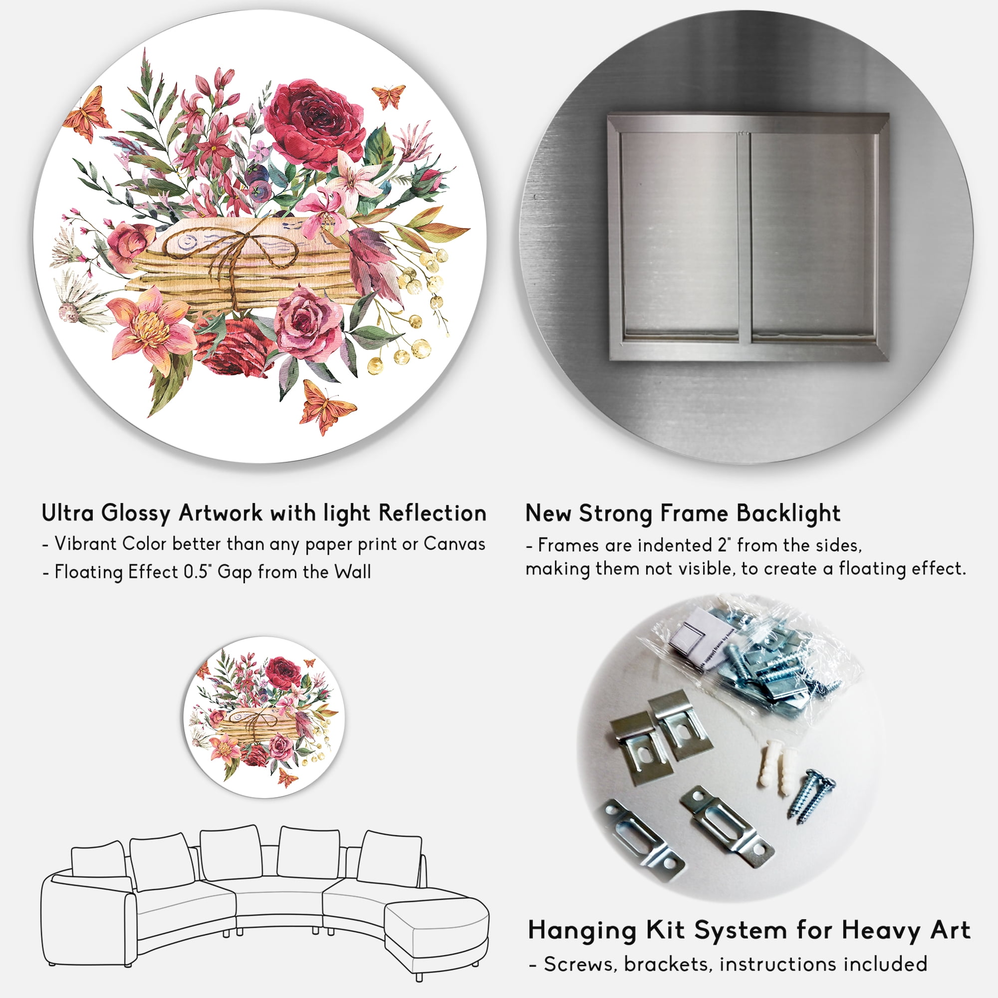 Designart 'Wildflowers With Vintage Old Letters' Farmhouse Circle Metal Wall Art 23x23 - Disc of 23