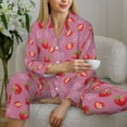 thumbnail image 6 of Pofeuu Cute Strawberry Print Womens Pajamas Set Long Sleeve Sleepwear Button Down Nightwear Soft Pj Lounge Sets Button Down Pajamas Women-XX-Large, 6 of 7