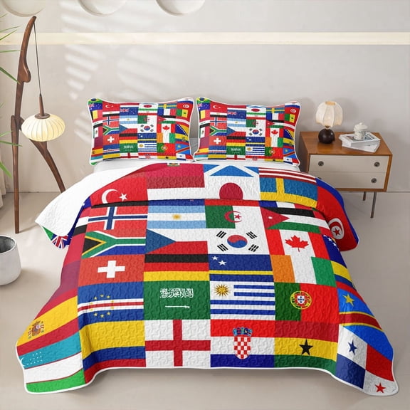 Manfei Country Flag Patchwork Twin Quilt Set,Global Nation Twin Coverlet Set,Multicolor,2-Piece