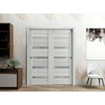 thumbnail image 3 of Sliding Closet Bypass Doors 64 x 80 inches | Quadro 4445 Light Grey Oak with Frosted Glass | Sturdy Rails Moldings Trims Hardware Set | Wood Solid Bedroom Wardrobe Doors, 3 of 6