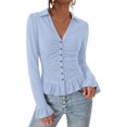 thumbnail image 2 of BTFBM Fitted Button Down Shirts for Women Dressy Casual Tops | Collar V Neck Long Sleeve Ruched Tops, Stretchy Ruffle Blouses, Fall Fashion Clothing, Work Date Night Going Out Outfits, 2 of 7