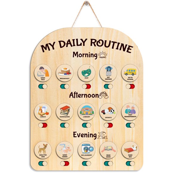 Pizarra de rutinas de madera CQNET para niños, 35 x 28 cm