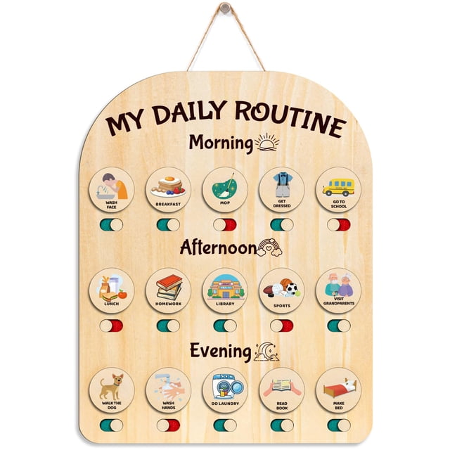 Pizarra de rutinas de madera CQNET para niños, 35 x 28 cm