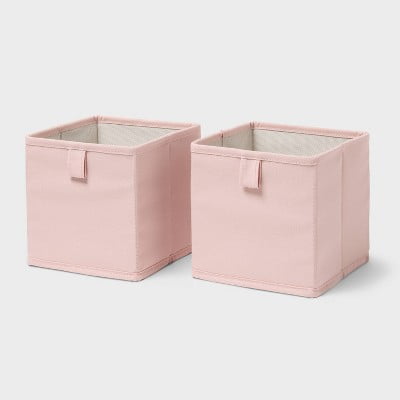 2 Pack Pink Fabric Utility Storage Bin, 216 cu in Collapsible Cube Baskets with Handles for Drawer Shelf & Cubby