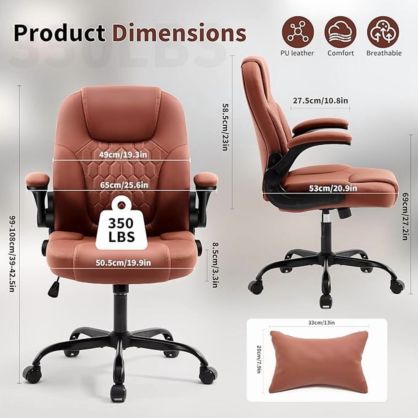 Nexthro Executive Office Chair PU,Leather Office Chair with Wheels,360° Swivel Rolling Chair with Padded Arms,Ergonomic Computer Chair with Lumbar Support for Short People Use(Brown)