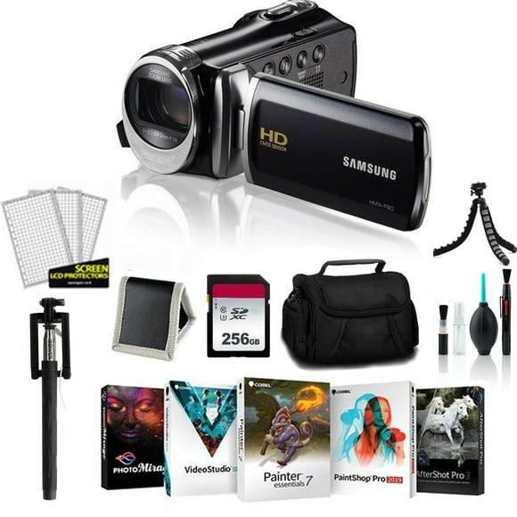SAMSUNG HMX-F90 HD CAMCORDER Black (HMX-F90BN/XAA) 480/60p Video 52x optical zoom - Bundle with 256GB Memory Card, Carrying Case, Tripod, Corel Photo-Video-Art Suite + More