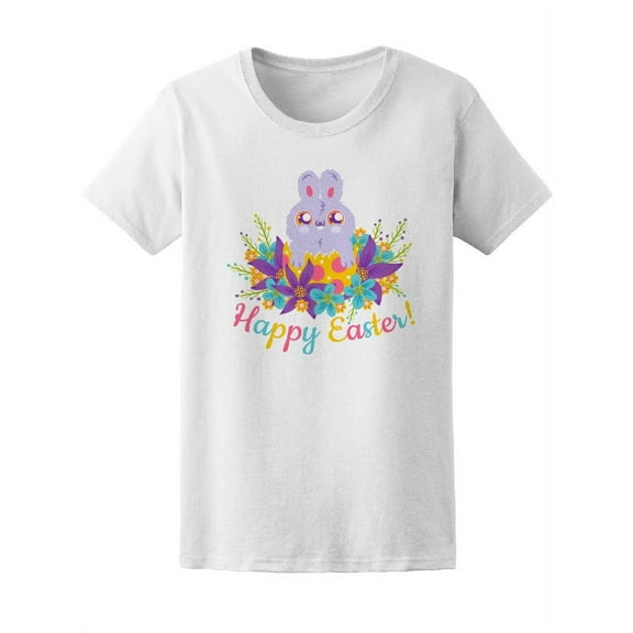 Happy Easter Cute Floral Rabbit T-Shirt Women -Image by Shutterstock, Female Small