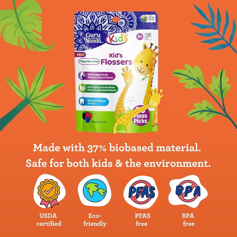 GuruNanda Dental Floss Picks for Kids, 40 Ct, Giraffe-Shaped