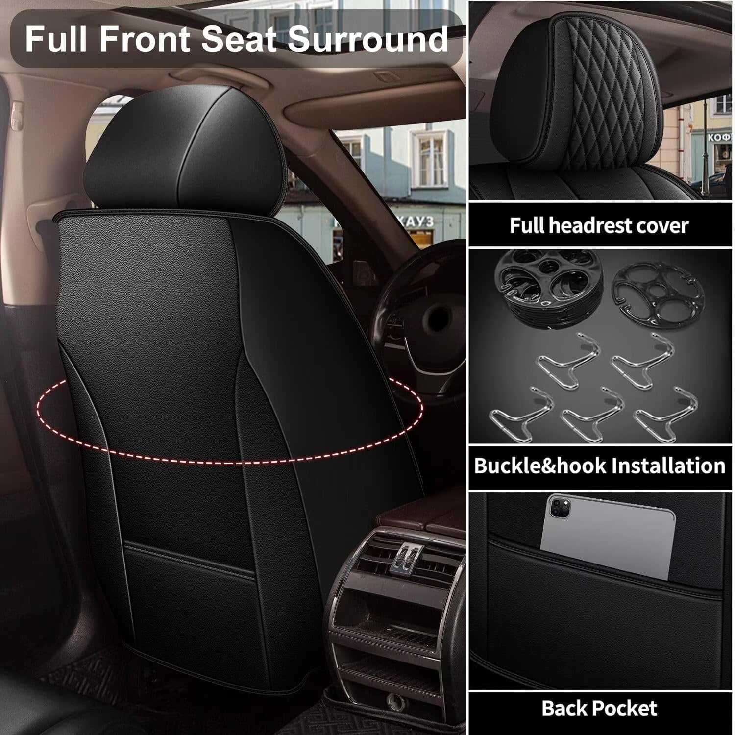 DIKSOAKR Car Seat Covers Full Set Fit for Honda CR-V 2015-2025: 5 Seat Auto Interior Accessories, Faux Leather Waterproof Car Seat Cushions Vehical Cover (Black)
