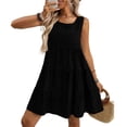 thumbnail image 2 of Dolkfu Mid-Length Going Out Dresses French Style Sleeveless Black Crew Neck Peasant Dresses Plaid Relaxed Fit Patchwork Refreshing Dresses Black,L, 2 of 5