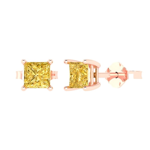 Clara Pucci 1Ct Natural Citrine Princess Cut VVS1 Push Back Stud 18k Solid hypoallergenic Gold Designer Earrings For November
