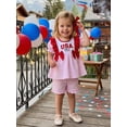 thumbnail image 4 of Loicainy Baby Toddler Girl 4th of July Outfits 6 12 18 24 Months 2T 3T 4T Short Sleeve Embroidery Ruffle Tops and Shorts Set Summer Clothes, 4 of 9