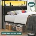 thumbnail image 4 of Full Size Bed Frame with LED Storage Headboard Shelf, Bed Metal Platform with Charging Station, Black, 4 of 9