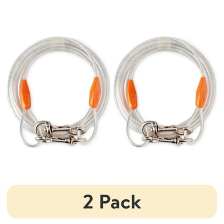 (2 pack) Vibrant Life Reflective Vinyl-Covered Tie-Out Cable for Dogs, L, 25'