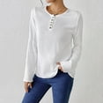 thumbnail image 6 of YUGYXL Women's Spring Fall Long Sleeve Henley T Shirts Button Textured Loose Fit Casual Basic Tops Dressy Blouse White L, 6 of 9
