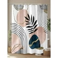 thumbnail image 4 of Mid Century Boho Shower Curtain, Navy Pink Abstract Geo Leaf Bathroom Decor Curtains Set with Hooks, White Waterproof Fabric Home Accessories， 72X 96 Inch Extra Long, 4 of 6