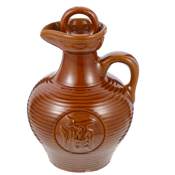 ifundom Ceramic Clay Wine Jug Brown 1 Pack Handmade Pottery Pitcher for Home Kitchen Bar