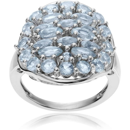 Brinley Co. Women's Blue Topaz Rhodium-Plated Sterling Silver Cluster Fashion Ring