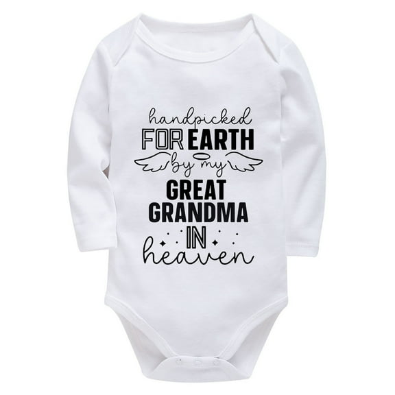 Handpicked for Earth By My Great Grandma in Heaven Cute Newborn Boy Clothes Long Sleeve Baby Bodysuit Neutral White Onesie F
