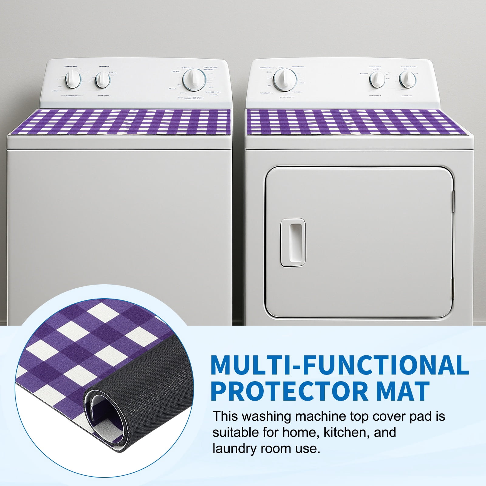 Uxcell 2 Pcs Washer and Dryer Top Protector Mat 12'' x 16'' - Non-Slip, Quick Drying Rubber Washing Machine Top Cover Pad Geometric Pattern for Home Kitchen Laundry Room, Purple