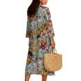 thumbnail image 2 of DISNIMO Floral Print Dress for Women V-Neck Midi Dress Casual Loose Maxi Dresses 3/4 Sleeve Long Shift Dress, 4XL, 2 of 6