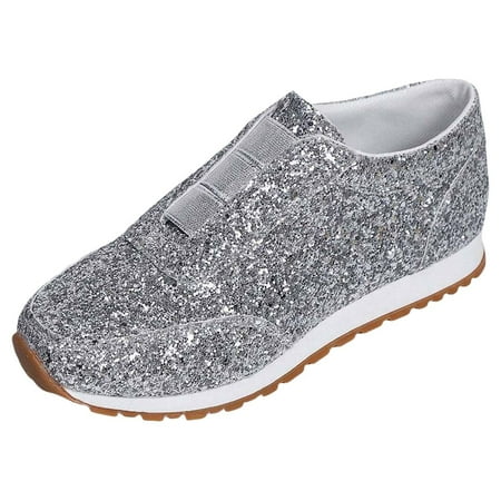 QYZEU Walking Sneakers for Women Business Casual Shoes for Women Winter Sequined Rhinestone Elastic Casual Shoes Thick Soled Fish Mouth Shoes Women s Wide Shoes Silver 41