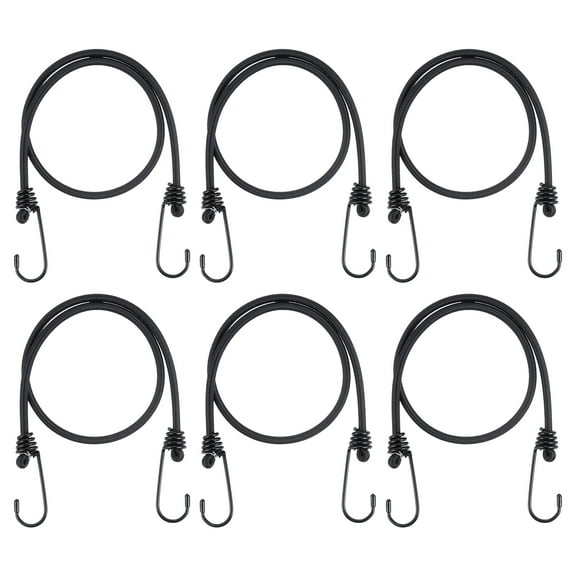 Uxcell Bungee Cord with Hooks, 28 inch Reflective Elastic Rope Outdoor Strapping Tape Hook, Black 6 Pack