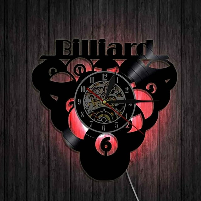 PEONAVET Mini Home Vinyl Record Wall Clock Billiards Shape Nostalgic Wall Clock