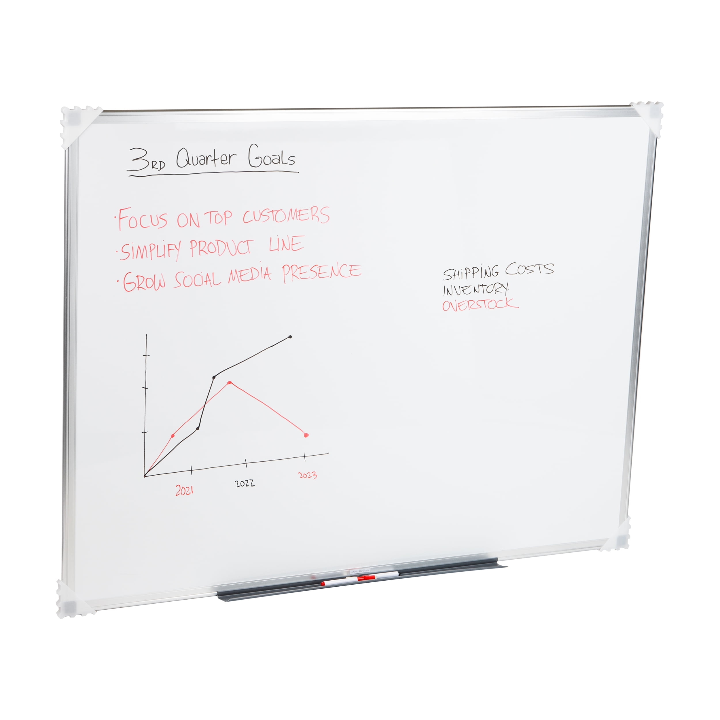 Mind Reader Dry Erase Magnetic White Board, Wall Mount, Eraser Marker Shelf,  47.75"L x 36"W, White