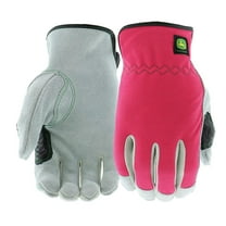 John Deere Leather Work Gloves - Split Cowhide, Women - 1 Pair, Medium/Large, Pink
