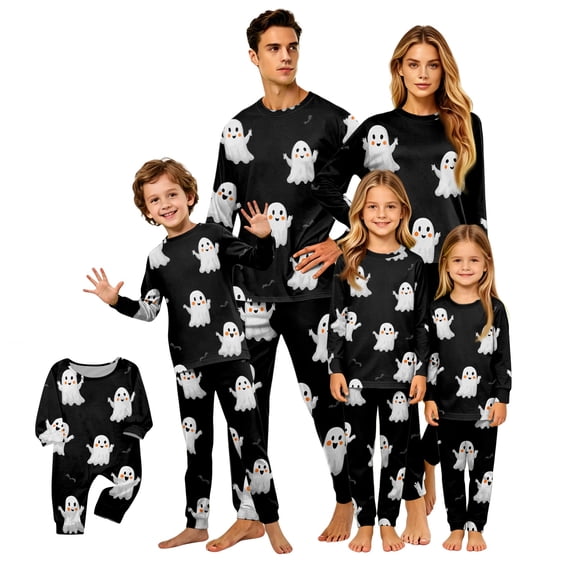 Family Matching Halloween Pajamas Set, Long Sleeve 2‑Piece PJs for Family Members of All Ages ,Halloween Themed Printed Soft Loungewear for Family Holiday Party