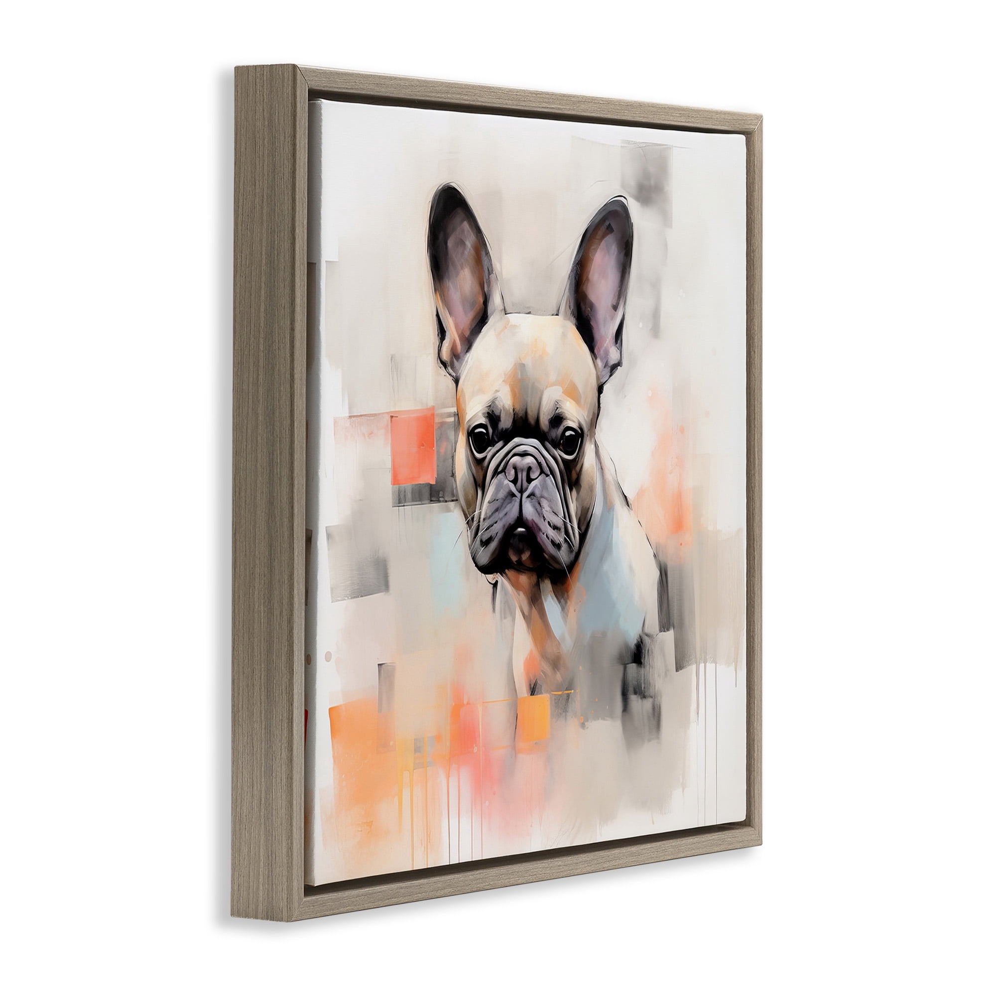 Stupell Industries French Bulldog Abstract Animals & Insects Painting Brown Floater Framed Canvas Art Print Wall Art, 25 x 25