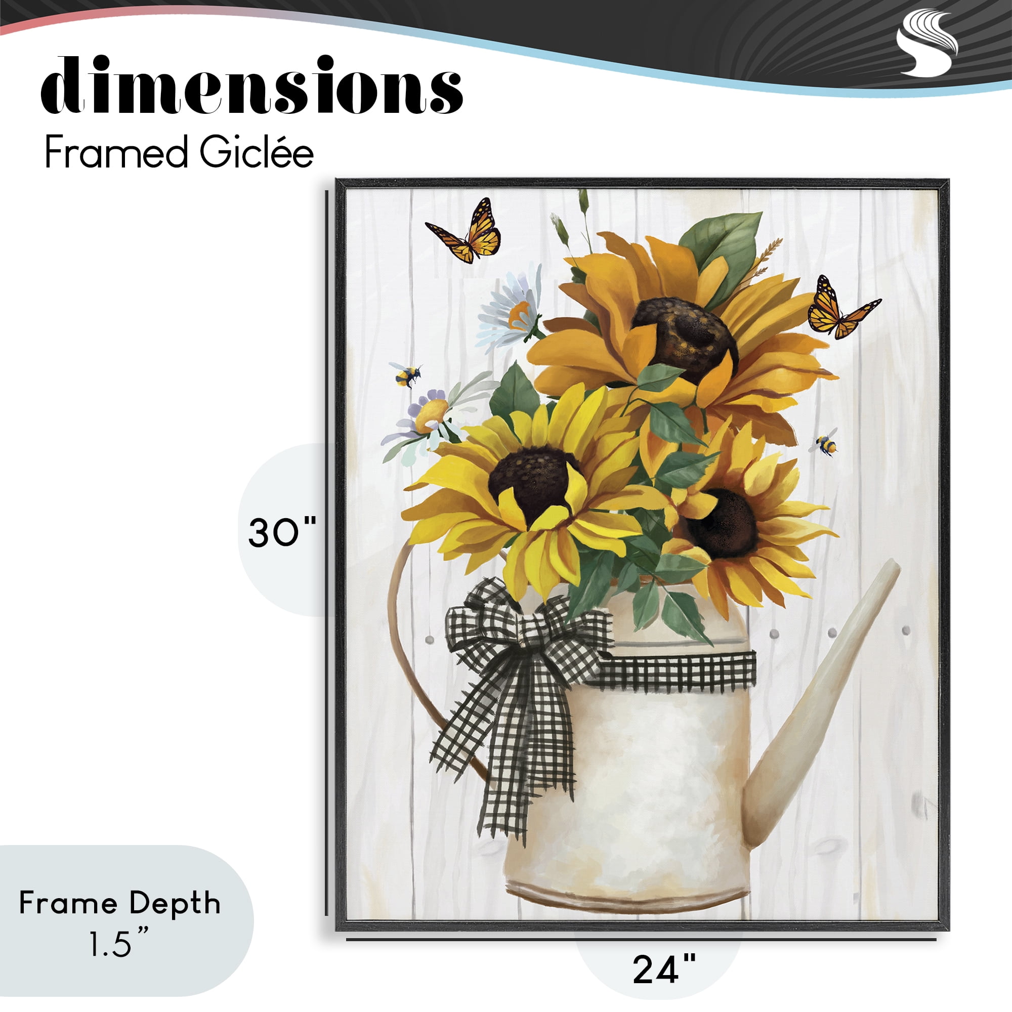 Stupell Industries Sunflower Trio in Watering Can Black Framed Giclee Art, design by Lucca Sheppard