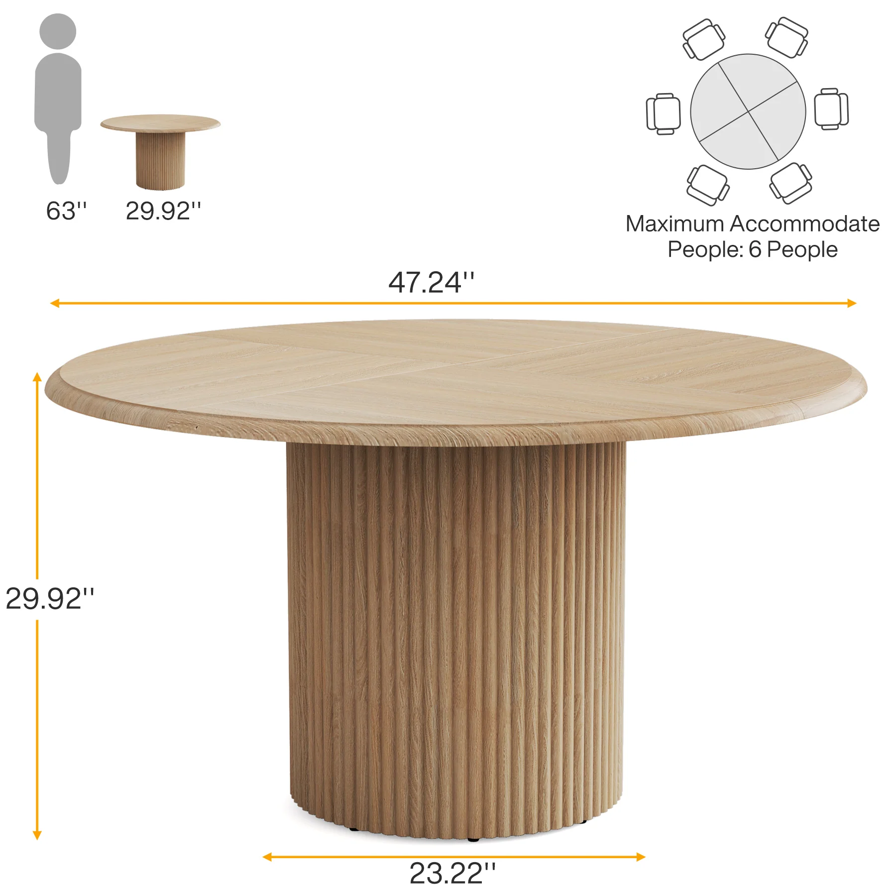 Hommoo 47.24 Inch Round Farmhouse Dining Table with Powder-Coated Metal Base, Modern Rustic Kitchen Table for 4–6 People, Gray