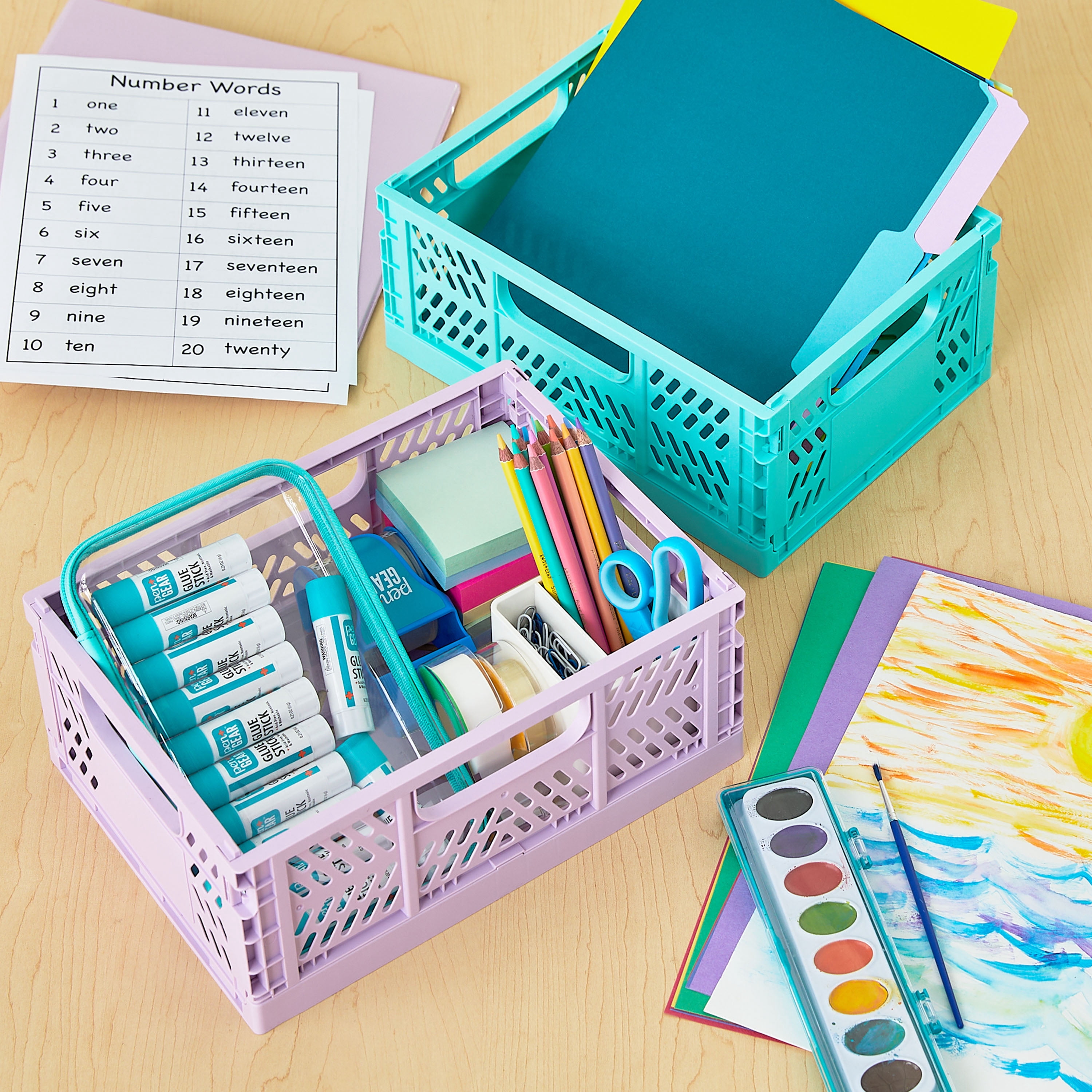 Pen+Gear Small Collapsible Crate, Size 11.41" x 8.26" x 4.72", Light Pink Plastic Desktop Organizer