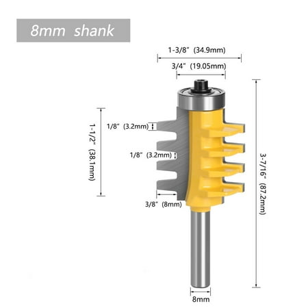 

BAMILL 6/8mm 1/4inch Shank Rail Reversible Finger Joint Glue Router Bit Milling Cutter