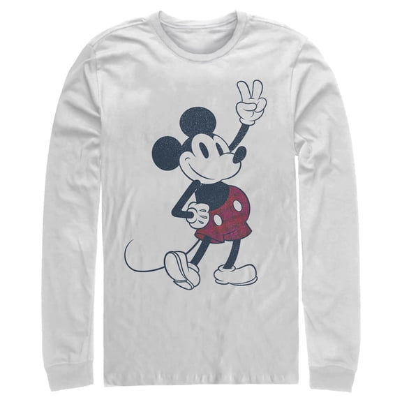 Men's Mickey & Friends Plaid Mickey Mouse Retro Long Sleeve Shirt White Medium