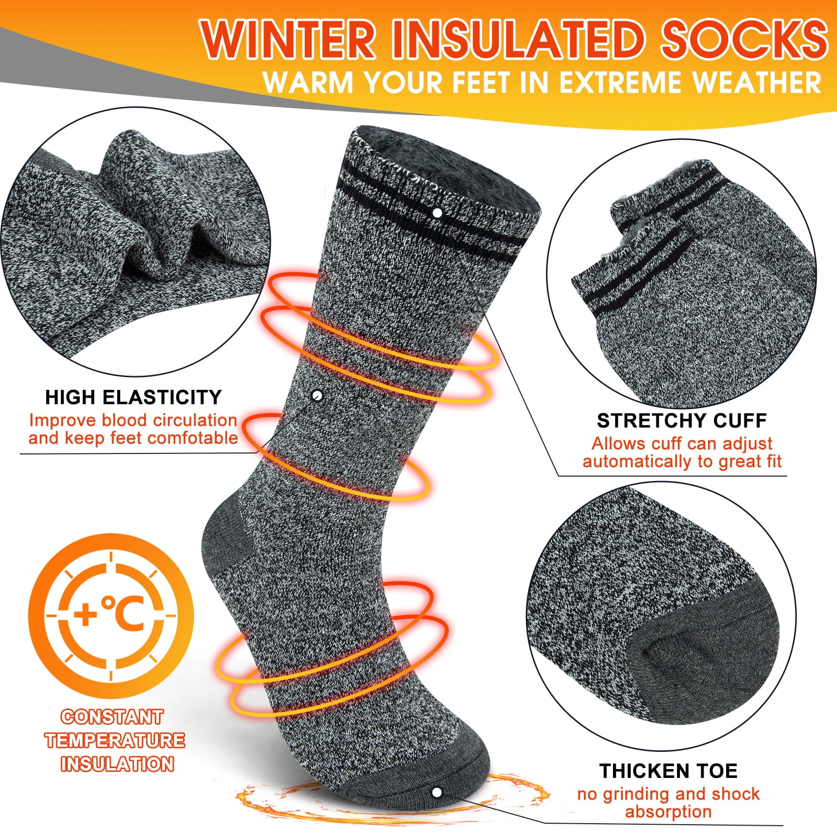KOITHOT 3 Pack Thermal Socks for Men & Women, Thick Warm Winter Socks for Cold Weather
