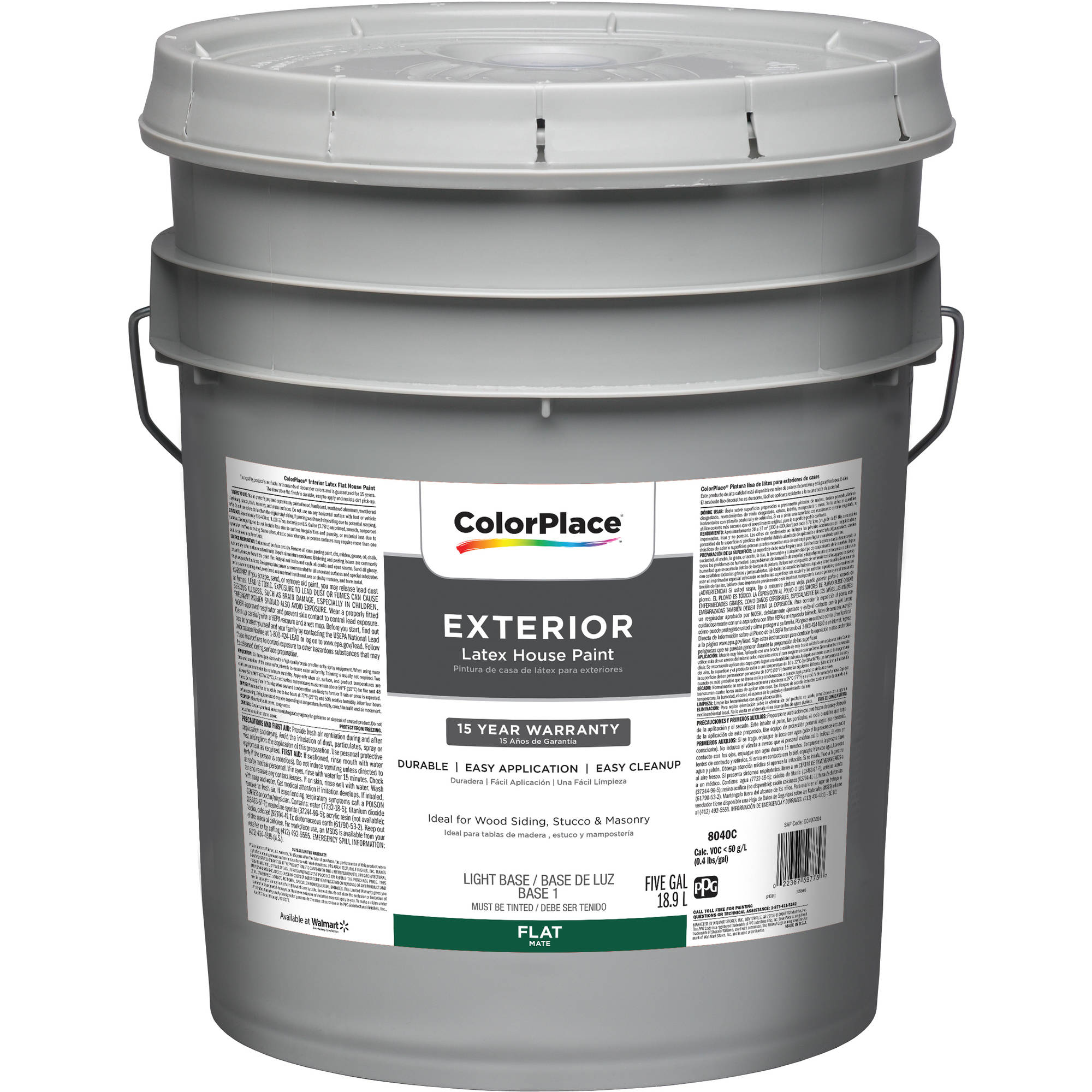 ColorPlace Exterior Flat Light Base Paint, 5 gal Walmart Inventory Checker BrickSeek