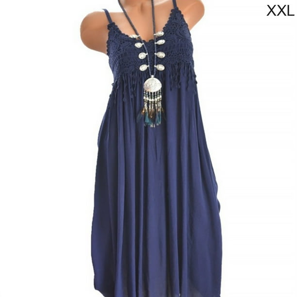 Vestido de verano Correa sin mangas Vestido de mujer Escote redondo Tela de niña, Azul oscuro, XXL Speravity AP002181-45