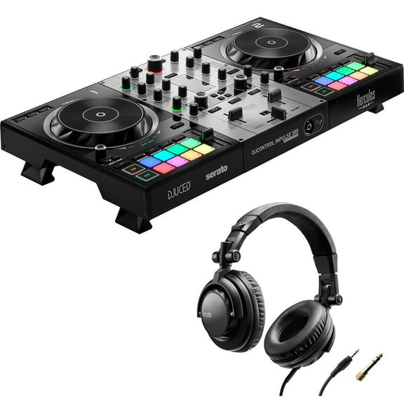 Hercules DJControl Inpulse 500 DJ Software Controller (Limited Edition Silver) Bundle with Hercules HDP DJ45 Closed-Back, Over-Ear DJ Headphones